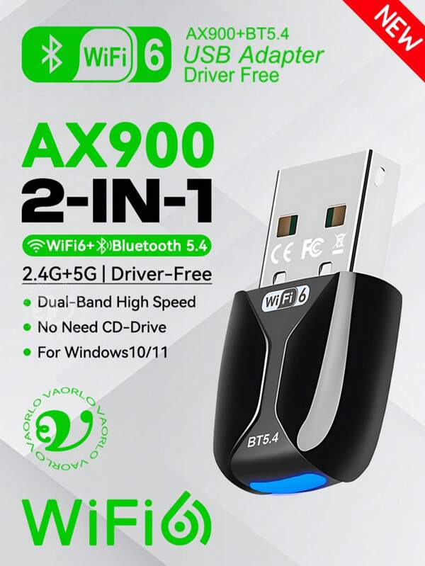 KZ AX900 WIFI6 USB Adapter 2 IN 1 Bluetooth 5.4 Dual Band 2.4G&5GHz 900Mbps WiFi 6 802.11AX High-Speed Mini Wireless Network Card Receiver Dongle For PC Laptop WIN 10/11 Driver Free