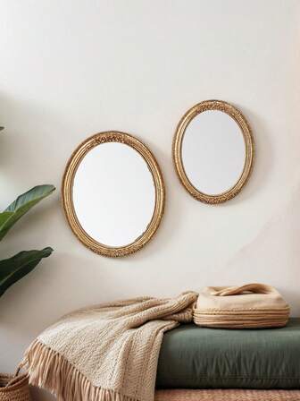 1pc Vintage Gold Lace Pattern Oval Decorative Wall Mirror, European Style Home Decor Wall Art, Creative Makeup Mirror, Suitable For Wall Decoration, Vanity Mirror And Photography Props