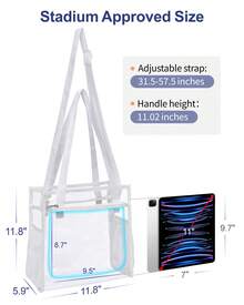 Clear Tote Bag Stadium Approved – Transparent Handbag With Pouch For Concerts And Sports - White - View 5
