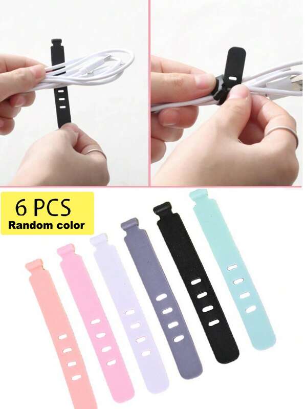 6 PCS/Set 4 Holes Silicone Strap Wire Organizer Anti-Lost Earphone Charging Cable Bundle Strap Storage Buckle Data Cable Winding Cable