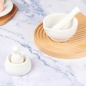 Bộ cối và chày gốm sứ trắng mini, dụng cụ nghiền thuốc hoàn chỉnh, cũng thích hợp để nghiền gia vị, thảo dược, bát nghiền bằng gốm, cối nghiền bằng sứ.