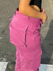 GILIPUR 新款休闲优雅工装裤，弹力多口袋设计，Y2K风格纯色宽松裤，秋季街头风，复古时尚，适合新年、情人节、春节等节日，春、夏、秋、冬四季皆宜，精致休闲，是正式宴会、休闲晚餐和音乐会的理想之选。粉色 - 粉色 - 查看 8
