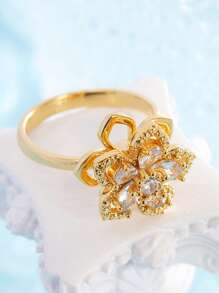 1pc Copper Elegant Rotating Peach Blossom Ring, Unique Design Birthday Gift For Girlfriend