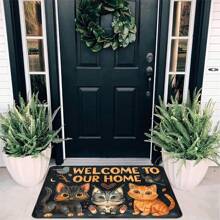 1pc Outdoor/Indoor Absorbent Anti-Dirt Mat, Crystal Velvet Cat Design Carpet For Living Room, Bedroom, Kitchen, Bathroom