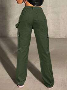 GILIPUR Pantalones casuales sueltos de pierna recta con bolsillo de carga de unicolor para mujer, estilo Y2K, ropa de regreso a la escuela, ropa de calle de los años 2000, ropa de otoño, atuendos vintage, atuendos para salir
