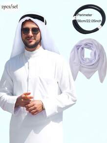 2Pcs/Set-Middle East Arab Dubai Saudi Jacquard Wave Pattern Large Size Men's Headband Headband, Hair Band Headband, Desert Headband, Dubai Arab Outdoor Square Scarf Men's Scarf Windproof Wrap Headband Square Scarf Headband!