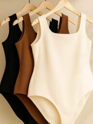 Kit 3 Body Bory Bori Plus Size Feminino Macacão Gola Quadrada Regata Alça Grossa Cores do Inverno Suplex Básico Viagem Festa Presente