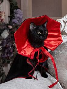 1pc Gothic Style Red & Black Contrast Pet Vampire Cape Costume Halloween Halloween Costumes - Multicolor - View 7