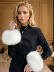 1 Pair Women's Casual Elegant Faux Fur Wrist Cuffs, Suitable For Outdoor, Wedding, Party, Casual Outfit, Winter