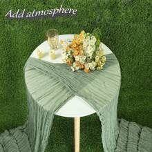 1pc Mint Green Cheese Cloth Table Runner, 120 Inches (Approx. 300cm) Long Boho Gauze Table Cloth For Spring, Dining Table Decor, Wedding, Baby Shower, Tea Party