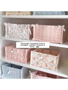 1 pieza/2 piezas Cesta de almacenamiento con lazo lindo, cesta de almacenamiento de artículos varios para escritorio, cesta de almacenamiento de lápiz labial, brochas de maquillaje y productos de cuidado de la piel, para organización y almacenamiento en el escritorio, dormitorio, sala de estar, cesta de almacenamiento para artículos varios