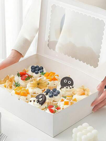 4 piezas/1 pieza Caja para Cupcakes con Ventana, Caja para 12 Cupcakes, Caja Grande para Pastel, Adecuada para Cumpleaños, Boda, Día de San Valentín, Caja de Regalo