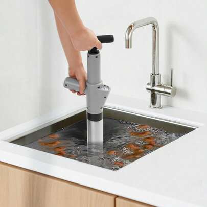 SanBouSi High Pressure Toilet Plunger Kit Air Pipe Unblocker Tool With 3 Replaceable Heads Stainless Steel Toilet Plunger Set