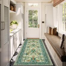 Soft Printed Carpet Washable Area Rug Botanical Floral Rug Stain Resistant Non-Slip For Bedroom Dining Room Office Hallway Laundry Room