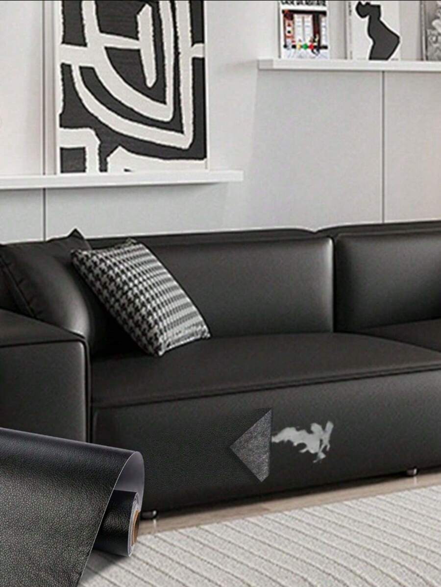 1Roll Black/Dark Brown/White Leather Repair Patch, Waterproof Removable Self-Adhesive Leather Repair Tape, Refinisher Cuttable Tape Patches Kit, Leather Repair Kit For Furniture Sofa Couch Car Seats Chairs Fix Refurbishment Reupholster - Multicolor - View 1