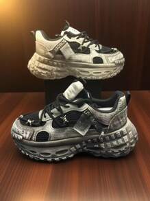 Men's Retro Chunky Sneakers With Tire Tread Sole, Distressed Design, Non-Slip And Durable For Outdoor, Sports, Training, Breathable Leather & Mesh Upper, Fashionable Casual Shoes For Daily, Commuting, Streetwear