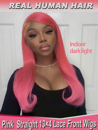 13x4 Lace Frontal Wig Hd Transparent Bone Straight Pink Party Wig Lace Front Wig Human Hair Preplucked Nature Hairline Brazilan 613 Color Wig Bone Straight Colored Wigs For Women Holiday Gift Party