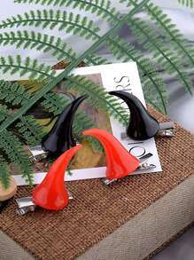 1 对万圣节时尚新款魔鬼角头带发夹小恶魔头饰服装，可爱派对配饰，适合角色扮演万圣节派对节日魔鬼配饰爪夹发爪 - 彩色 - 查看 4