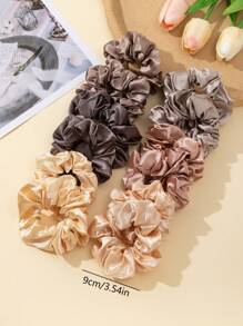 12 pièces Élastique à cheveux en satin couleur café, corde à cheveux en soie imitation élégante, chouchou à haute élasticité, accessoires pour cheveux pour femmes