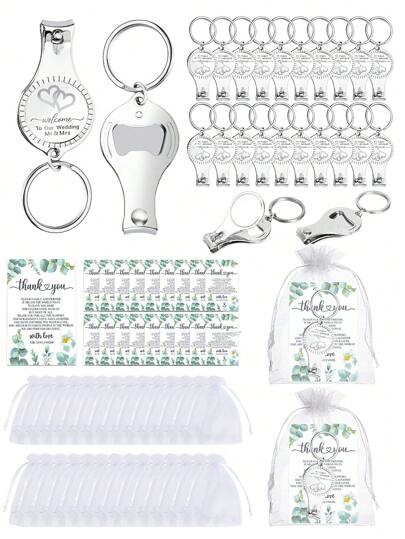Zestaw breloczków ślubnych w kolorze srebrnym 1/5/10, wielofunkcyjny otwieracz do butelek i obcinacz do paznokci, zestaw prezentowy dwa w jednym, zestaw prezentowy na wieczór panieński, zestaw prezentowy na przyjęcie panny młodej, zestaw pamiątkowy na ślub, zestaw prezentowy na pojedyncze przyjęcie, odpowiedni do artykułów ślubnych, artykułów imprezowych, prezentów, pamiątek i upominków