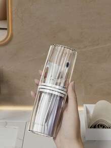 1 件简约旅行牙刷盒、便携式漱口杯、牙刷架、牙齿护理收纳盒、随机旅行配件 - 波紋透明灰 - 查看 4