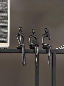 3件套黑色思想者雕像家居装饰，现代抽象艺术雕塑装饰配件，适用于咖啡桌、电视柜、书桌、书架（黑色） - 彩色 - 查看 6