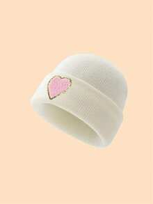 3pcs/1pc Baby Heart Pattern Knitted Hat, Warm Winter Baby Hat, Suitable For Toddler Girls, Autumn/Winter Daily Wear And Gift - Applique - View 5