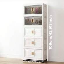 1/2/3/4/5/6 层 17.72 英寸厚家用储物柜 - 可折叠带轮，容量大，可存放杂物、零食、玩具和衣服，适用于厨房、卧室、客厅和浴室