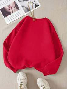 LCWomen's Drop Shoulder Long Sleeve Sweatshirt,Long Sleeve Tops Graduation,Back To School Outfits,Graduation,Teacher Outfits Women,Back To School Pullover Fall OutfitCasual Daily Wear - 紅色 - 查看 2