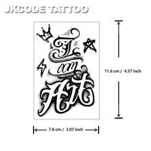JKCODE TATTOO Tatuaggio erboristico - Motivo graffiti di strada - IO SONO ARTE - Tatuaggio a lettere - Tatuaggio in stile graffiti di strada per mano, dito, casual, uomo cool, mano, collo, testa, durata 15 giorni, impermeabile