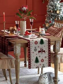 Christmas Snowflake Elk Xmas Tree Table Runner Party Decor Winter Holiday Buffalo Checker Kitchen Dining Table Runner Christmas Decorations