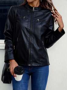 Nes Sport Chamarra dama piel afelpada por dentro - Negro - Ver 5