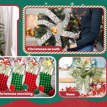 2 rolos de fita de Natal com bolinhas de 3,8 cm (1,5 polegadas), fita aramada de Natal, fita para árvore de Natal, fita de Natal estampada com bolinhas verdes e vermelhas, decoração de guirlandas, embrulho de presentes, decoração de casa, decoração de Natal, decoração de quarto, decoração de Natal de inverno, presentes de Natal para casa, decoração de Natal