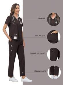 水疗制服 女式透气柔软短袖上衣直筒裤套装美容院美甲师工作服护士制服