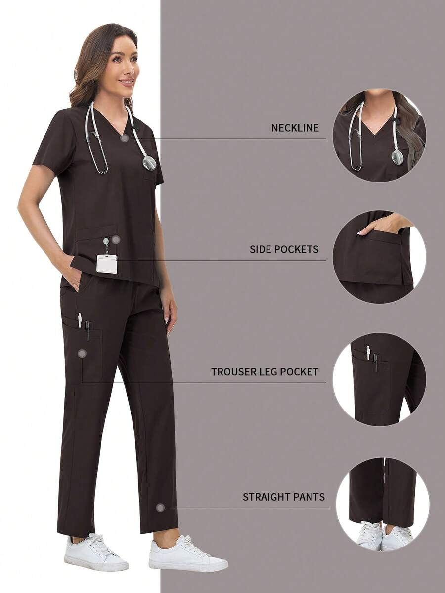 水疗制服 女式透气柔软短袖上衣直筒裤套装美容院美甲师工作服护士制服