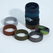 10 枚装男士硅胶结婚戒指，内弧人体工学透气设计，男士硅胶戒指，半码，多款装，多种颜色可选