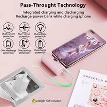 Tương thích với I-Phone16/15, Bộ sạc di động USB C nhỏ gọn, Pin dự phòng mini siêu nhỏ gọn 5000mAh tích hợp chân đế điện thoại và đèn LED, Bộ pin có màn hình LCD PD15W dùng khi đi du lịch, Tương thích với I-Phone16/15 và điện thoại Android Type-C Thích hợp cho kỳ nghỉ hè, du lịch/cắm trại ngoài trời và nguồn điện dự phòng khẩn cấp Quà tặng cho gia đình, bạn bè, màn hình hiển thị nguồn điện sinh nhật - Hồng - Xem 6