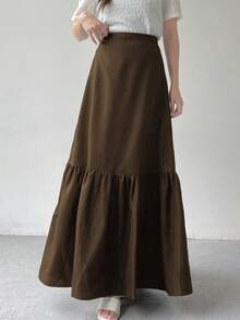 2025 Fashion Daily Elegant Street Commuter Solid Color Zipper Splicing Women's Long Skirt Suitable For Spring, Autumn And Winter - Coffee Brown - View 5