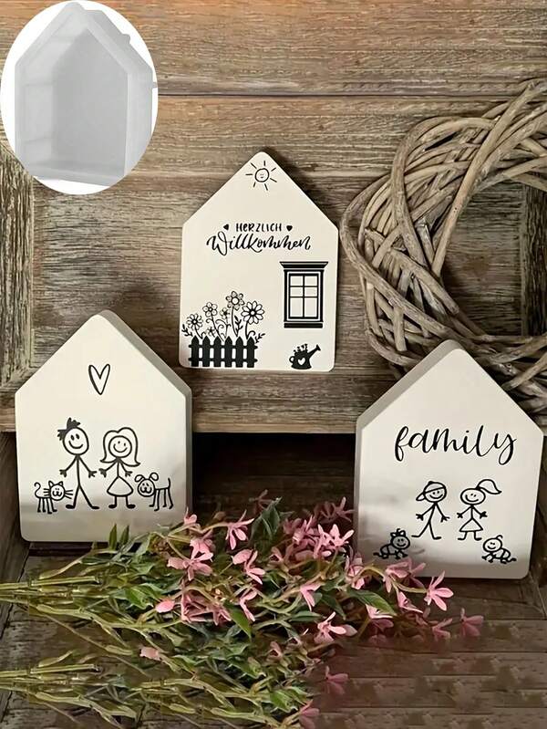 3D Geometric House Shape Silicone Mold - Available In Two Sizes, Suitable For DIY Aromatherapy Candle Making, Soap Making, Crystal Transparent Ornament Practical Product Making, Resin Pouring, Gypsum Craft Making, Simple Style Home Decoration, Festival Gifts