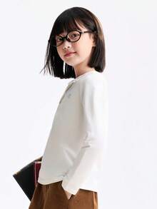 Annil Abbigliamento per bambini, ragazze, bambini di età media e giovani, adolescenti, maglioni lavorati a maglia a maniche lunghe con bavero, pizzo dolce, colletti per neonati, diamanti caldi e polo shirt stampate per l'autunno - Bianco - Visualizzare 2