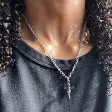 Men's Punk Style Fashion Cross Pendant, Stainless Steel Gothic Chain Necklace, Men's Necklace, Two Colors Optional - silvery - View 4