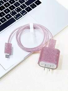 Set da 5 pezzi di accessori luccicanti per ricarica, compatibili con 11/12/13/14, include adesivo con brillantini, organizer per cavi, protezione per cavi - realizzati in TPU, compatibili con caricabatterie Apple 18W/20W