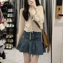 アプリコット V ネック ニット カーディガン女性の夏の新しいスタイル中空日焼け止め怠惰な甘いルーズ トップ - ホワイト - チェックする 4