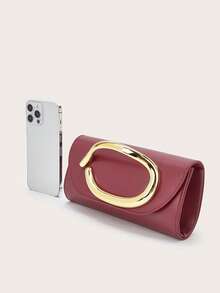 Retro Vintage Solid Color Clutch Wallet, All-Match Carry On Purse, Stylish PU Bag For Women, And For Wedding, Party, Prom, Dinner - Burgundy - View 6