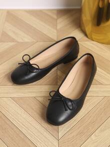 European & American Fashion Ballet Flats, Black Bow Decor Comfortable Soft Bottom Flat Shoes For Women
