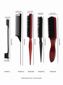 5pcs Wooden Handle Bristle Hair Brush Hair Beauty Tool For Home And Salon Use Effectively Removes Dust And Design - Multicolor - View 9