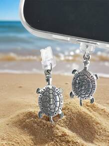 1pc Silver Metal 3D Turtle Shaped Dust Plug Charm, Suitable For Type-C & Lightning Port Smartphones