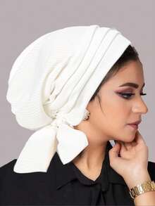 1 pieza Nuevo gorro de punto de unicolor con 4 rayas, gorro quimioterapia para mujer con cola larga