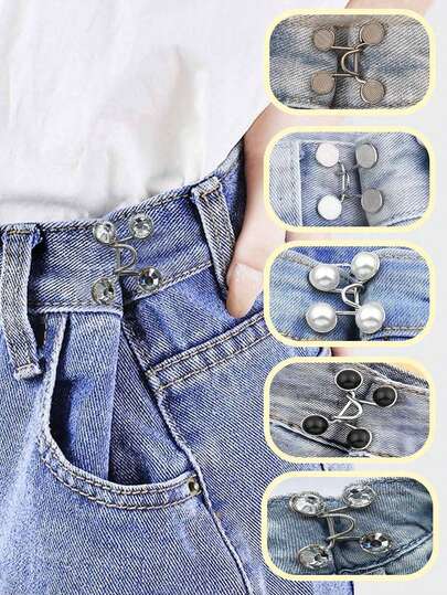1 套裤子腰部紧固件，适用于宽松牛仔裤，裤腰可拆卸牛仔裤扣夹，无需缝纫腰带紧固件