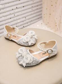 1 Pair Fashion Princess Shoes For Girls, Summer New Design With Bow Buckle, Closed Toe And Rhinestone Decor, Suitable For Outdoor Activities, Parties And Various Occasions